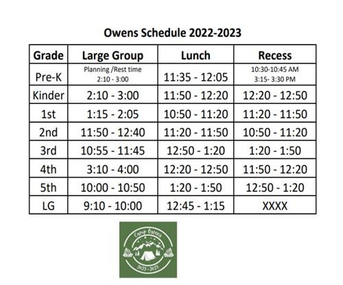 Owens Schedule 2022-2023